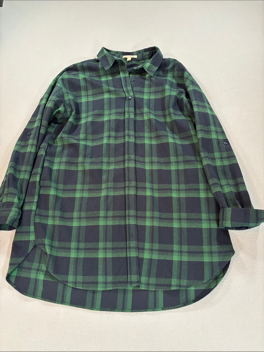Plaid flannel shirt dress w/ pockets Gibson Latimer XL navy green
